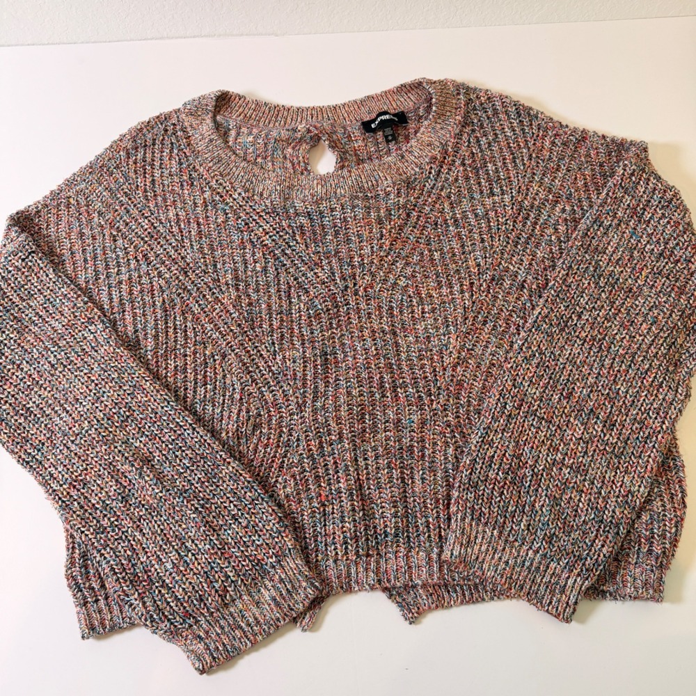 Express Womens Multi Color Space Dye Open Cable Back Cropped Sweater Medium